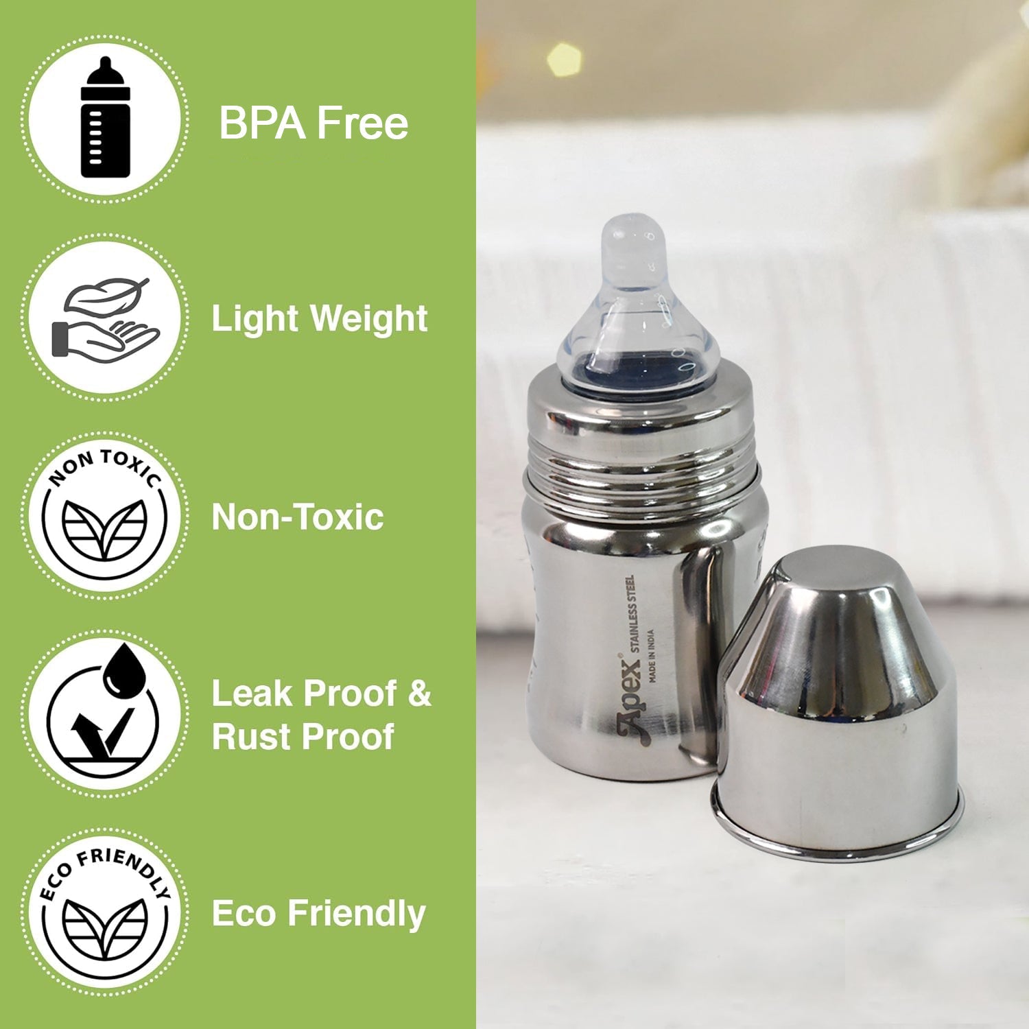 Apex Premium Stainless Steel Baby Feeding Bottle (125 ML / 1 Pc) Apex Premium Stainless Steel Baby Feeding Bottle (125 ML / 1 Pc)